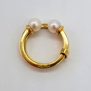 Vita Fede 24k Gold-Plated Ring with 2 White Pearls New